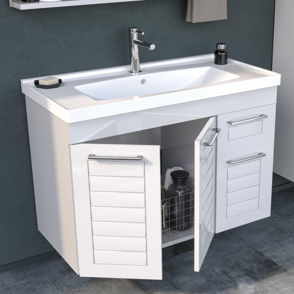 Orka Perge 100 cm Beyaz Banyo Dolabı Alt Modül ve Lavabo