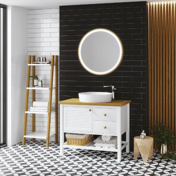 Denko Smarto 95 cm MDF Beyaz Banyo Dolabı Alt Modül ve Lavabo - 2
