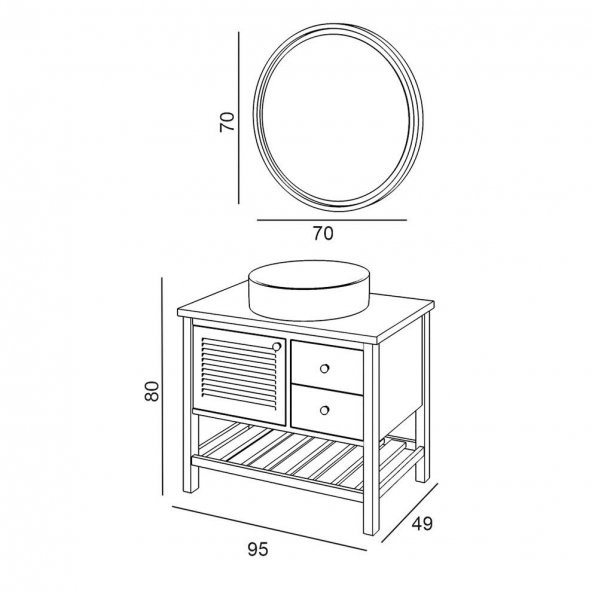 Denko Smarto 95 cm MDF Beyaz Banyo Dolabı Alt Modül ve Lavabo - 3