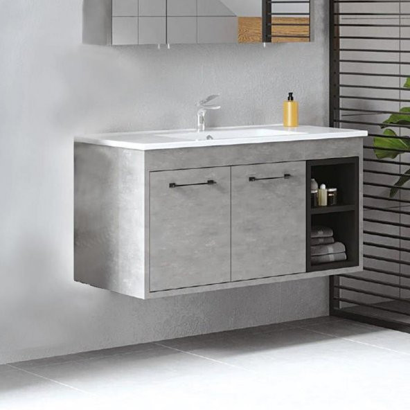 Denko Latte 100 cm MDF Retro Gümüş Banyo Dolabı Alt Modül, Lavabo