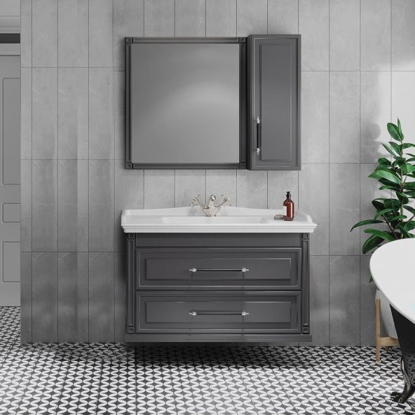 Denko Albatros 100 Cm Mdf Gri Banyo Dolabı Alt Modül Ve Lavabo - Resim 2