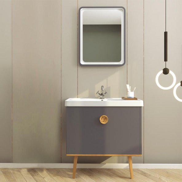 Denko Lubia 80 cm MDF Koyu Gri Banyo Dolabı Takımı