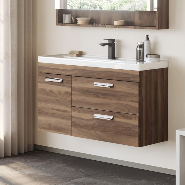 Orka Nova 100 cm İskoç Ceviz Banyo Dolabı Alt Modül, Lavabo ürün görseli