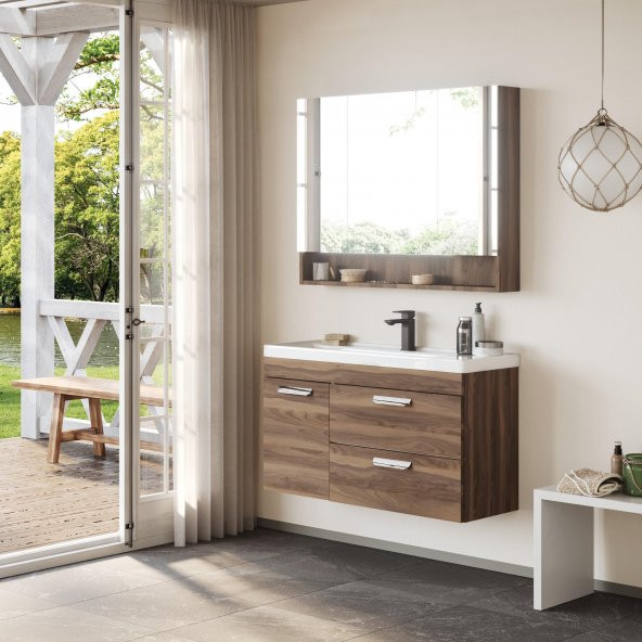 Orka Nova 100 cm İskoç Ceviz Banyo Dolabı Alt Modül, Lavabo - Resim 2