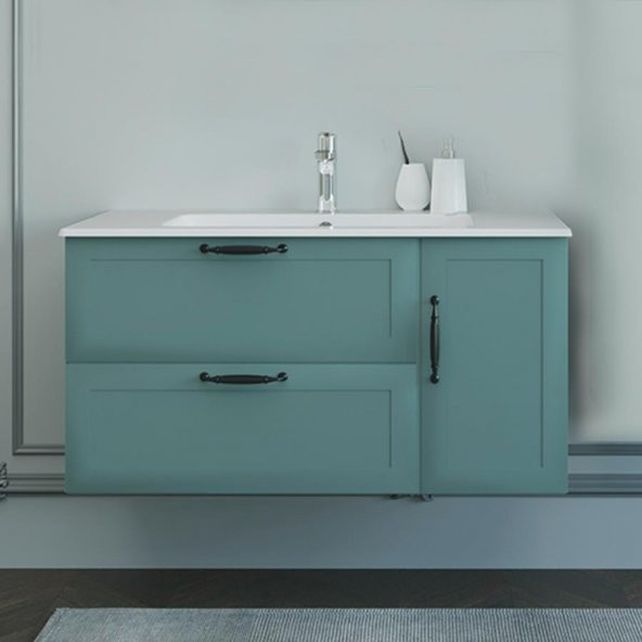 Denko Beyoğlu 100 cm MDF Mat Yeşil Banyo Dolabı Alt Modül, Lavabo