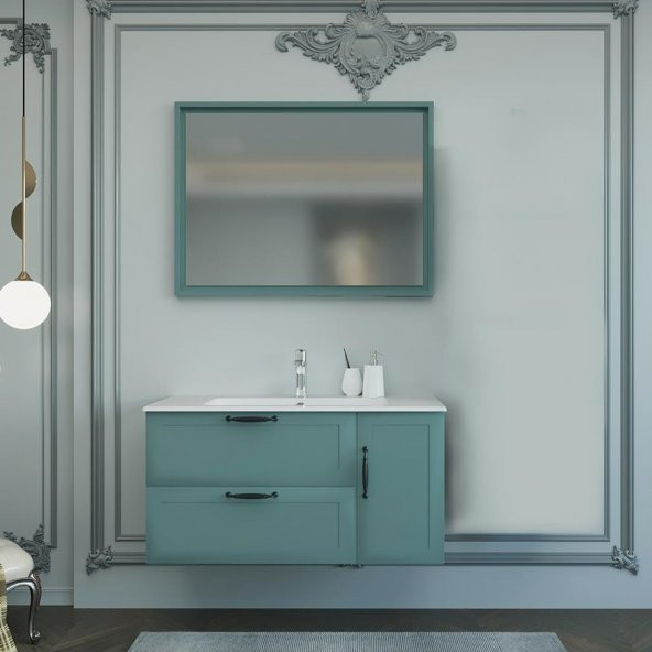 Denko Beyoğlu 100 cm MDF Mat Yeşil Banyo Dolabı Alt Modül, Lavabo - Resim 2
