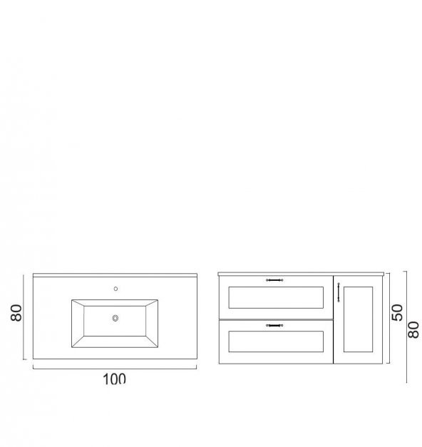 Denko Beyoğlu 100 cm MDF Mat Yeşil Banyo Dolabı Alt Modül, Lavabo - Resim 3