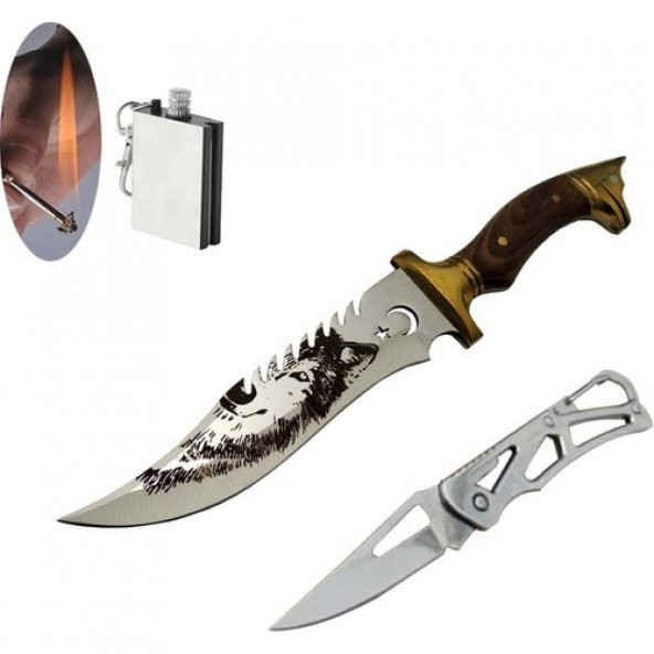 K.a.b- 33 cm Ahşap Kurt Desenli Bıçak Seti SLN467