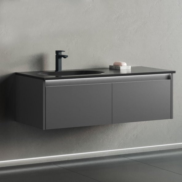 Orka Lisbon 110 cm MDF Antrasit Banyo Dolabı Takımı ve Boy Dolabı - 2