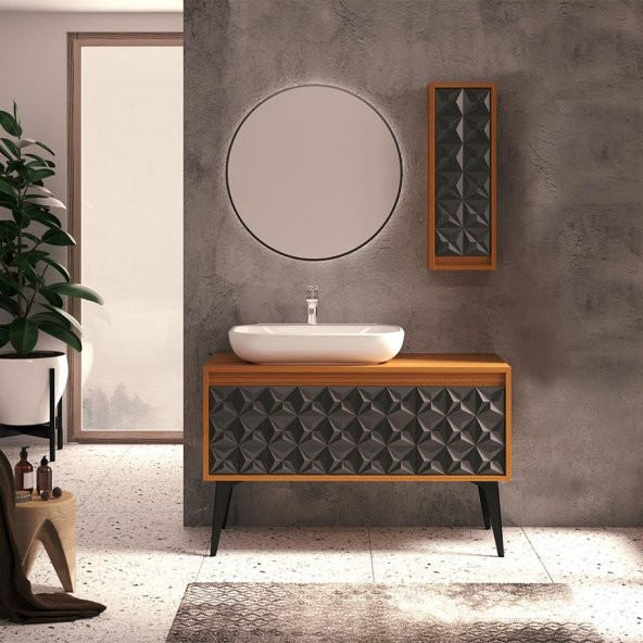 Denko Monart 110 cm MDF Siyah Banyo Dolabı Takımı