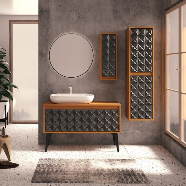 Denko Monart 110 cm MDF Siyah Banyo Dolabı Takımı ve Boy Dolabı