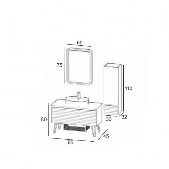 Denko Taylan 85 cm MDF Beyaz Banyo Dolabı Takımı ve Boy Dolabı - Resim 3