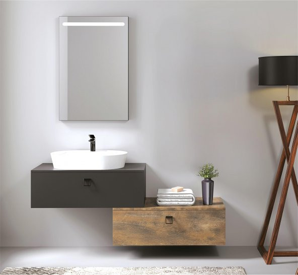 Denko Verona 150 cm MDF Bronz-Gri Banyo Dolabı Takımı