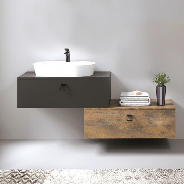 Denko Verona 150 cm MDF Bronz-Gri Banyo Dolabı Takımı - Resim 2