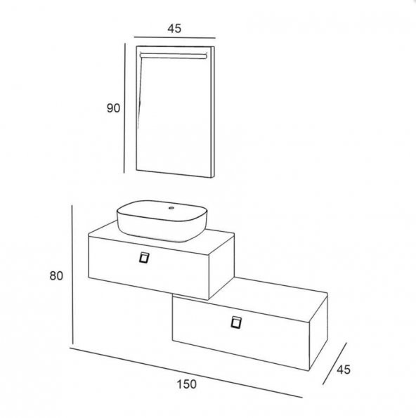 Denko Verona 150 cm MDF Bronz-Gri Banyo Dolabı Takımı - Resim 3