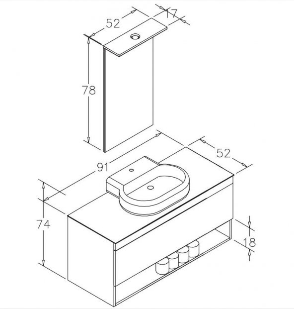 Orka Knidos 90 cm MDF Legnano Banyo Dolabı Takımı - Resim 4