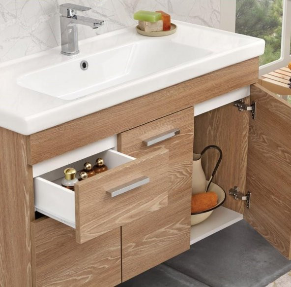 Orka Enez 100 cm MDF Livana Banyo Dolabı Alt Modül ve Lavabo
