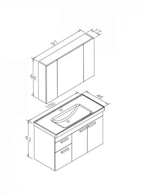 Orka Enez 100 cm Livana Banyo Dolabı Alt Modül ve Lavabo - 3