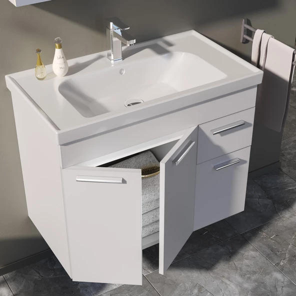Orka Enez 80 cm Beyaz Banyo Dolabı Takımı - 2