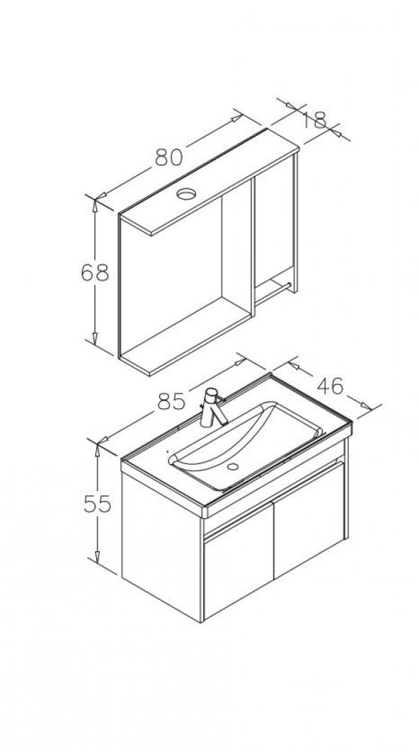 Orka Aydos 85 cm Banyo Dolabı Alt Modül ve Lavabo - 3