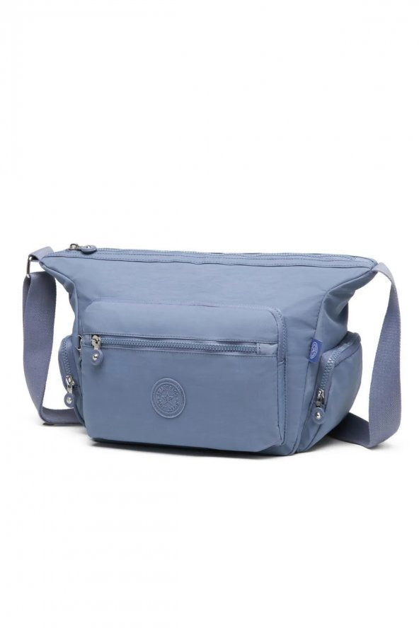 Smart Bags Su Geçirmez Krinkıl Kumaş Çok Gözlü Kadın Çapraz Çanta Mavi 3167