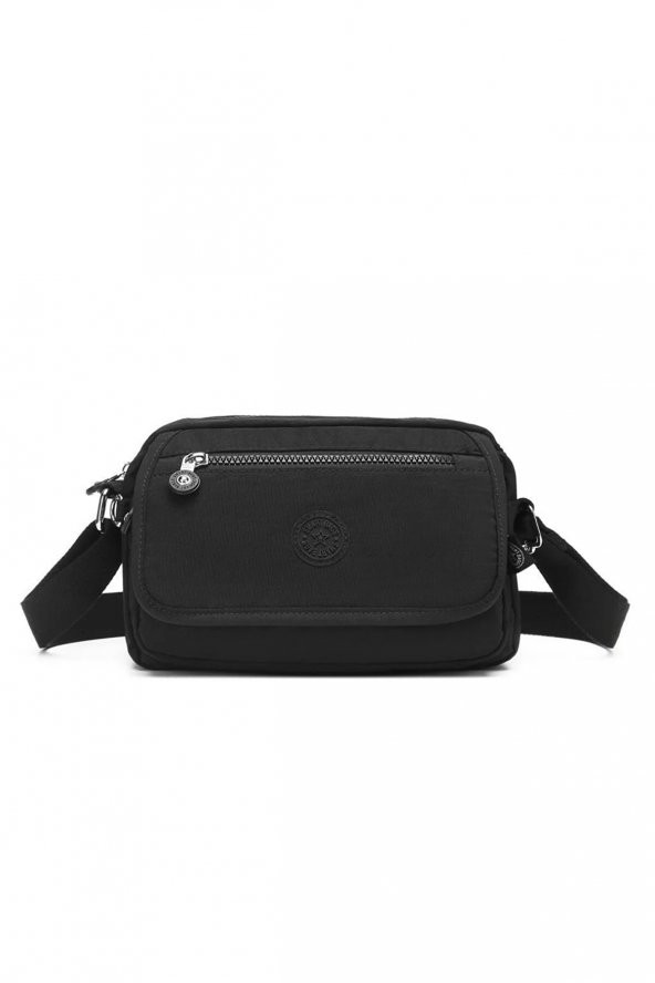 Smart Bags Su Geçirmez Krinkıl Kumaş Çok Gözlü Kadın Çapraz Çanta Siyah 3166