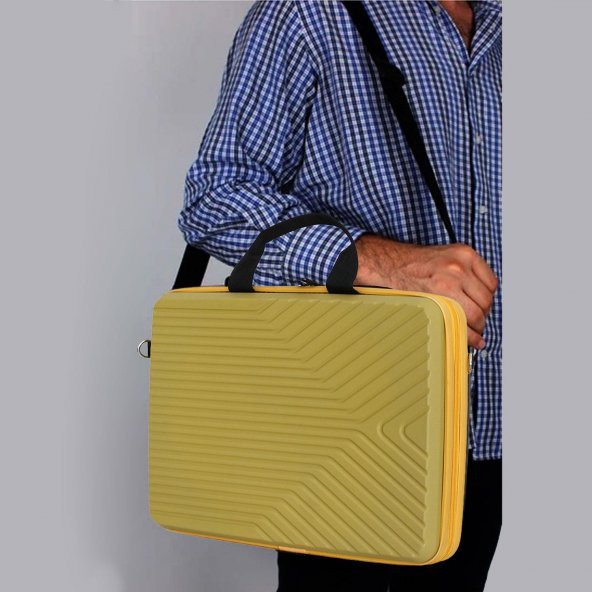 Bilgisayar Laptop Çantası Kırılmaz Su Geçirmez Notebook Dizüstü Bilgisayar Taşıma Hardal Sarı 40x30 Cm 16 İnç - Resim 3