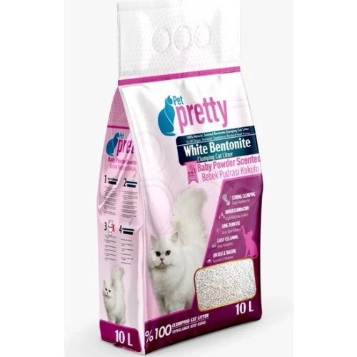 Pet Pretty Pudra Kokulu Ince Taneli Topaklaşan Kedi Kumu 10LT