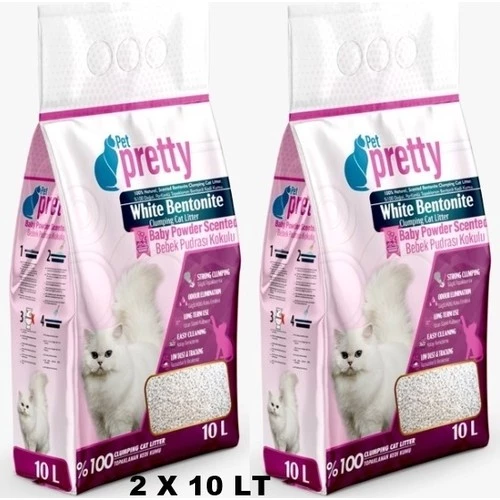 Pet Pretty Pudra Kokulu Ince Taneli Topaklaşan Kedi Kumu 10LT x 2 Adet