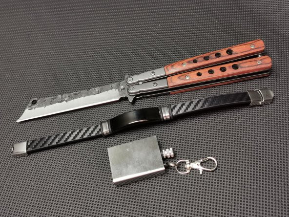 3lü 21 cm Damascus İşlemeli Kelebek Kılıflı Set
