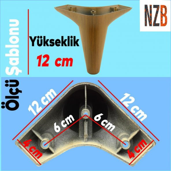 Mobilya Yatak Kanepe Sehpa TV Ünitesi Koltuk Ayağı 12 cm Kahverengi Ahşap Desenli Baza Ayak  (4 ADET) - 2