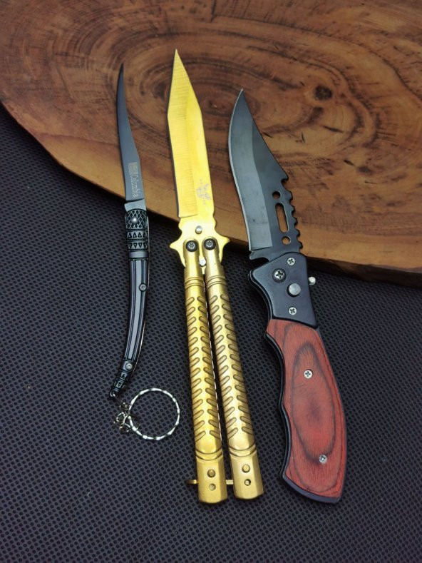 21 cm Gold Kelebek ve 21 cm Otomatik Çelik Çakı Seti