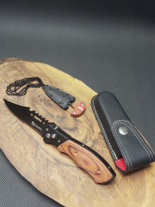 21 cm Columbia Çakı Kılıflı Yanında Mini Ayı Dişi Çakı