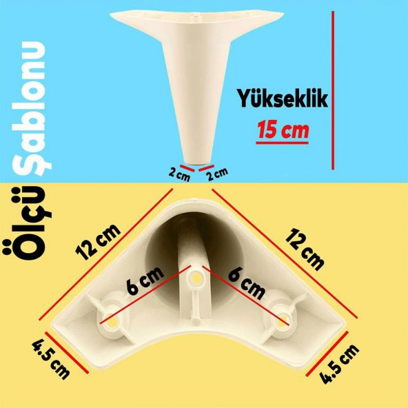 Mobilya Yatak Kanepe Sehpa TV Ünitesi Koltuk Ayağı 15 cm Krem Baza Ayak ( 4 ADET) - 6