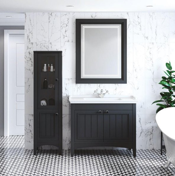 Denko Helena 100 cm MDF Füme Banyo Dolabı Takımı ve Boy Dolabı
