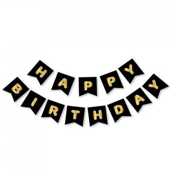 Siyah Üzeri Gold Happy Birthday Banner - 2