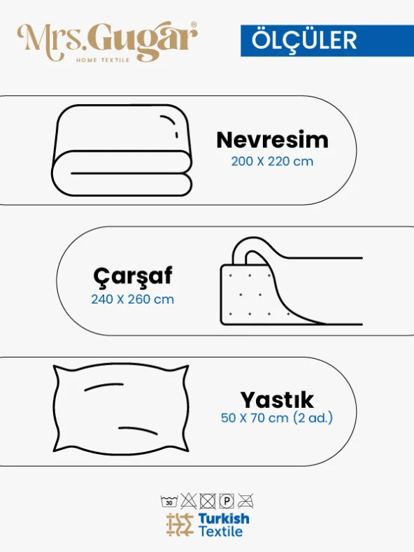 Mrs.Gugar Çift Kişilik Saten Çizgili Beyaz Nevresim Takımı - 3