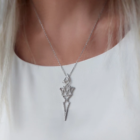 Vaoov 925 Ayar Gümüş Allah Yazılı Taç Kolye - Resim 2