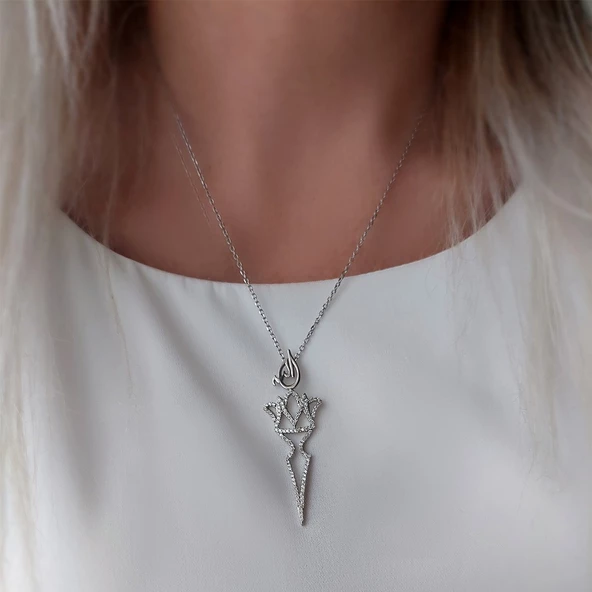 Vaoov 925 Ayar Gümüş Allah Yazılı Taç Kolye ürün görseli