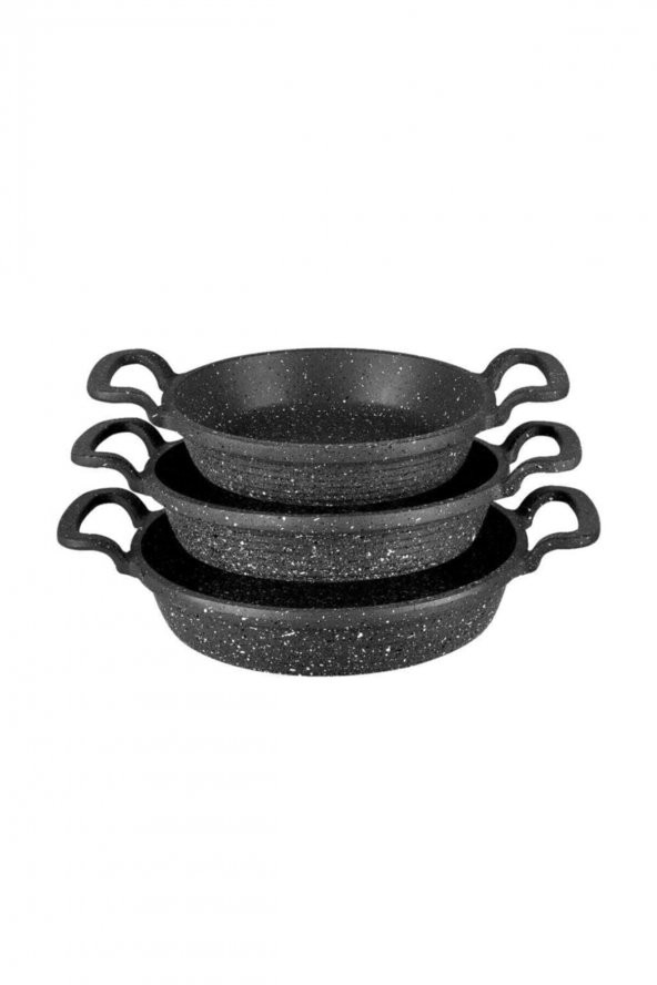 Eda 3 lü granit döküm sahan tava seti - yanmaz yapışmaz 18/20/22 cm 3 boy - 3