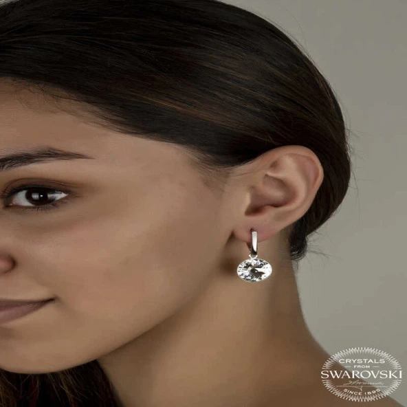 Swarovski Crystal Taşlı Gümüş Beyaz Sallantılı Kadın Küpe ürün görseli