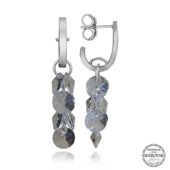 Swarovski Crystal Taşlı Gümüş Salkım Sallantılı Çivili Kadın Küpe - 2