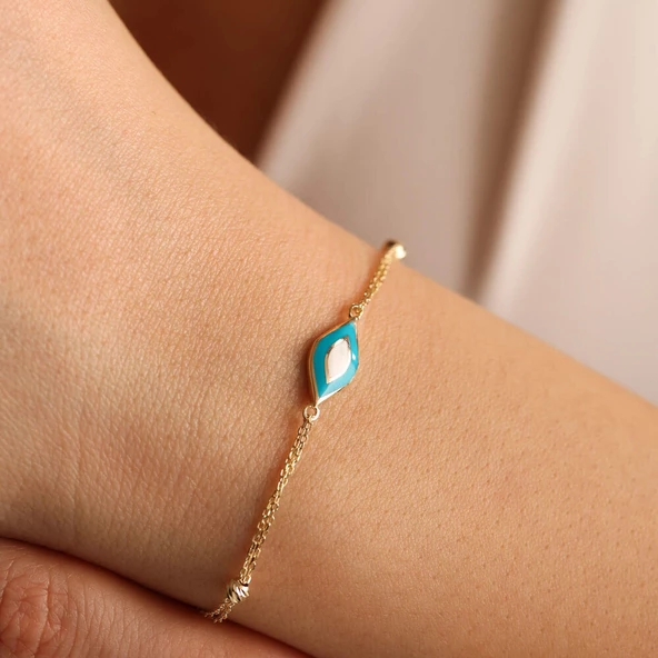 Göz Mineli Altın Zincir Bileklik Dorikalı - Resim 3