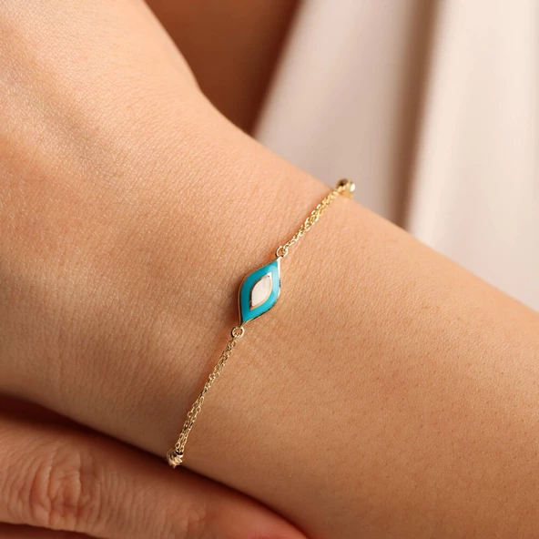 Göz Mineli Altın Zincir Bileklik Dorikalı - Resim 2