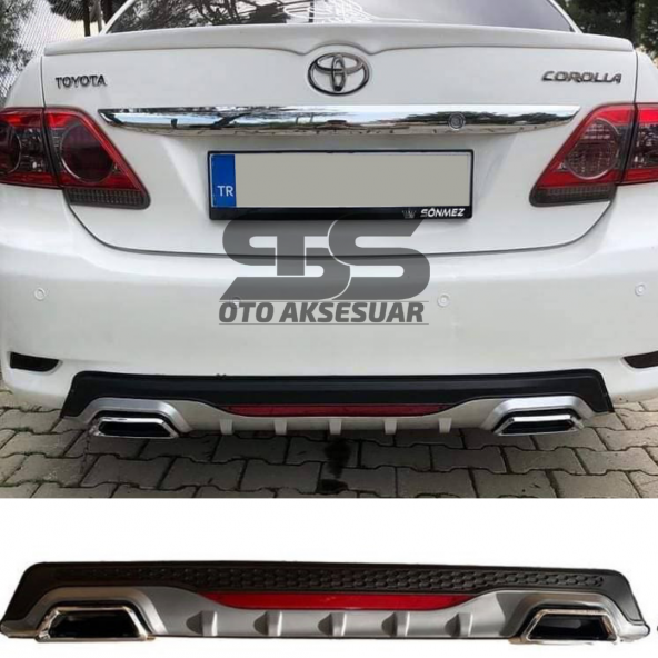 Toyota Corolla 2007-2012 Difüzör Arka Tampon Eki 2 Egzoz Çıkışlı Gri Reflektörlü