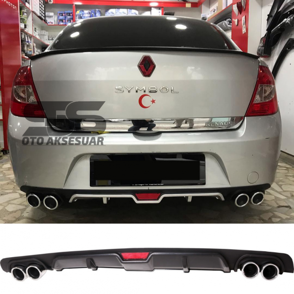 Renault Symbol Difüzör Arka Tampon Eki 4 Egzoz Çıkışlı Siyah - 2