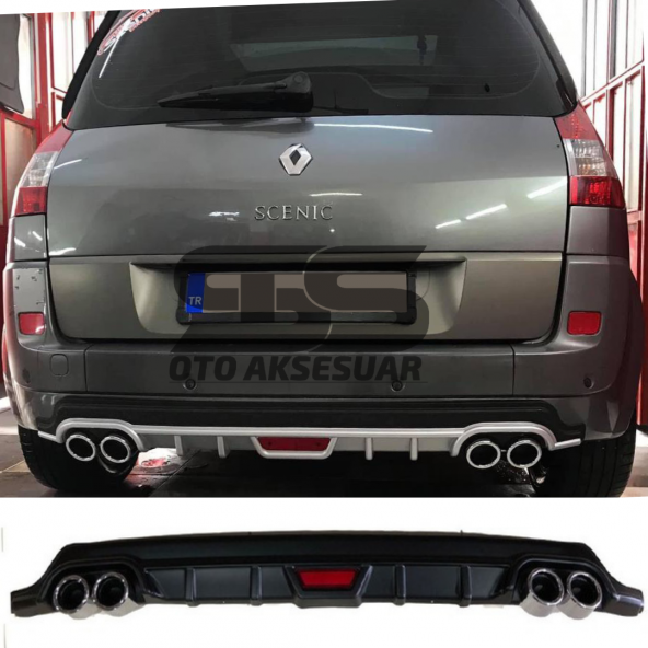 Renault Scenic Difüzör Arka Tampon Eki 4 Egzoz Çıkışlı Siyah Tip