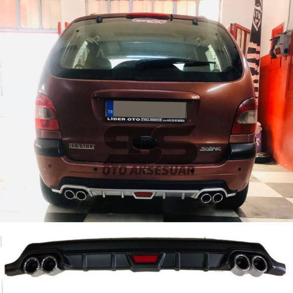 Renault Scenic Difüzör Arka Tampon Eki 4 Egzoz Çıkışlı Siyah Tip - 2
