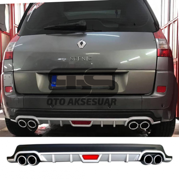Renault Scenic Difüzör Arka Tampon Eki 4 Egzoz Çıkışlı Gri Tip - 5