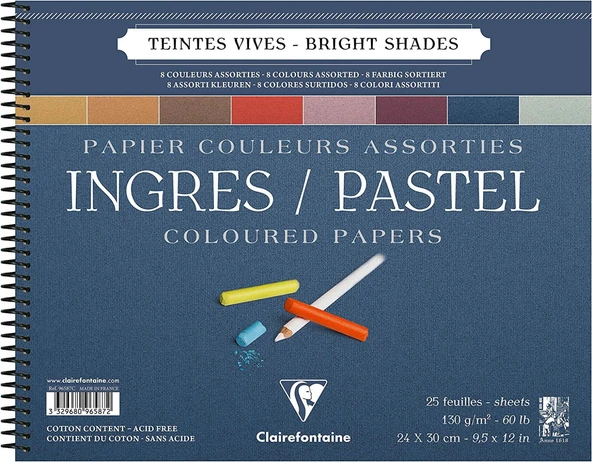 Clairefontaine Ingres 24x30cm 130gr 25yp Spiralli Pastel Blok / 96587